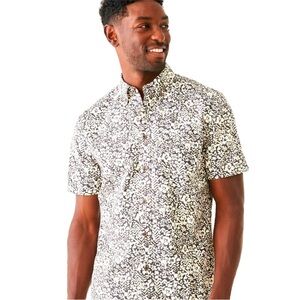 Faherty Short Sleeve Stretch Playa Floral Shirt in Washed Black Hilo Size Large